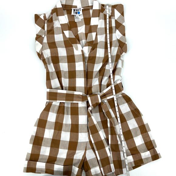 Anthropologie Whit Two 100% Cotton Buffalo Plaid Brown Romper Belted Size S - Picture 7 of 12